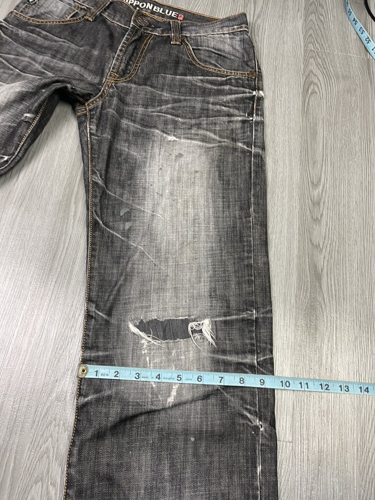 Japanese Brand Nippon Blue Japan Art Raijin Distressed Denim Size US 31 - 20 Thumbnail