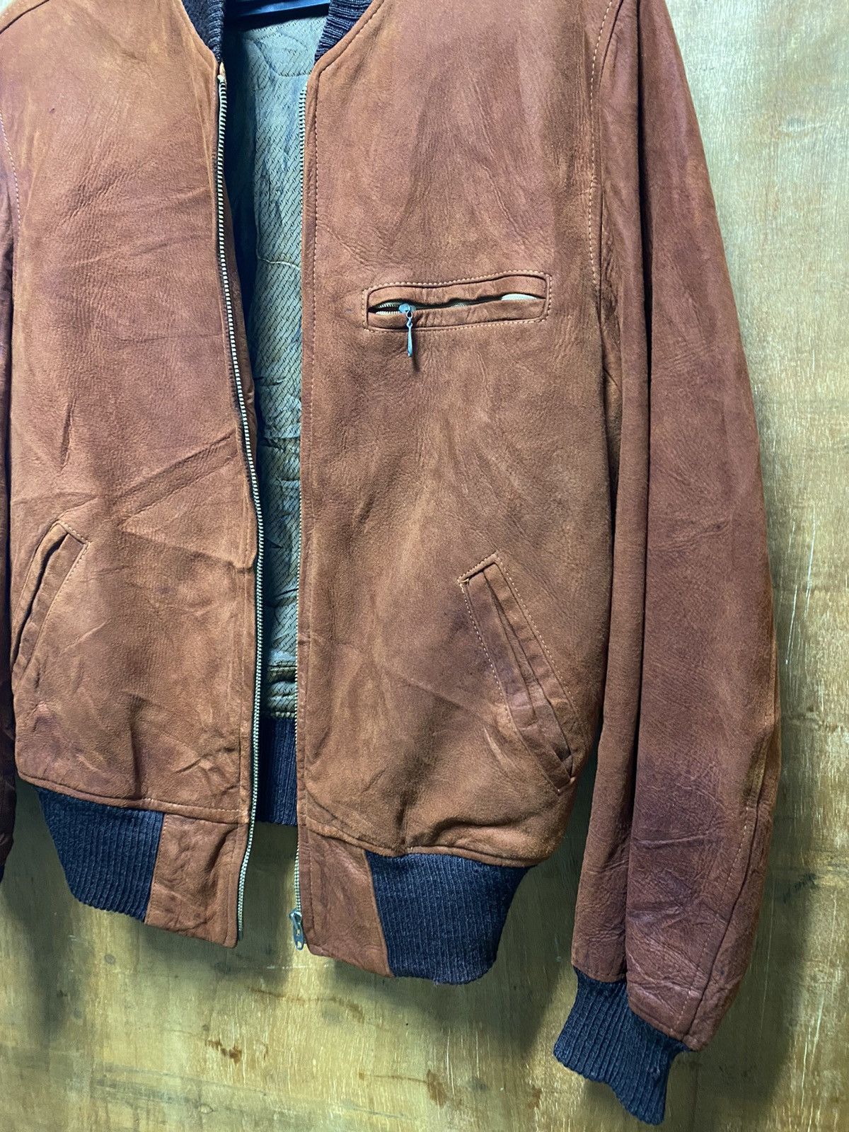 Designer × Vintage Vintage 70s Leather Bomber Jacket Zip Lightning Size US M / EU 48-50 / 2 - 6 Thumbnail