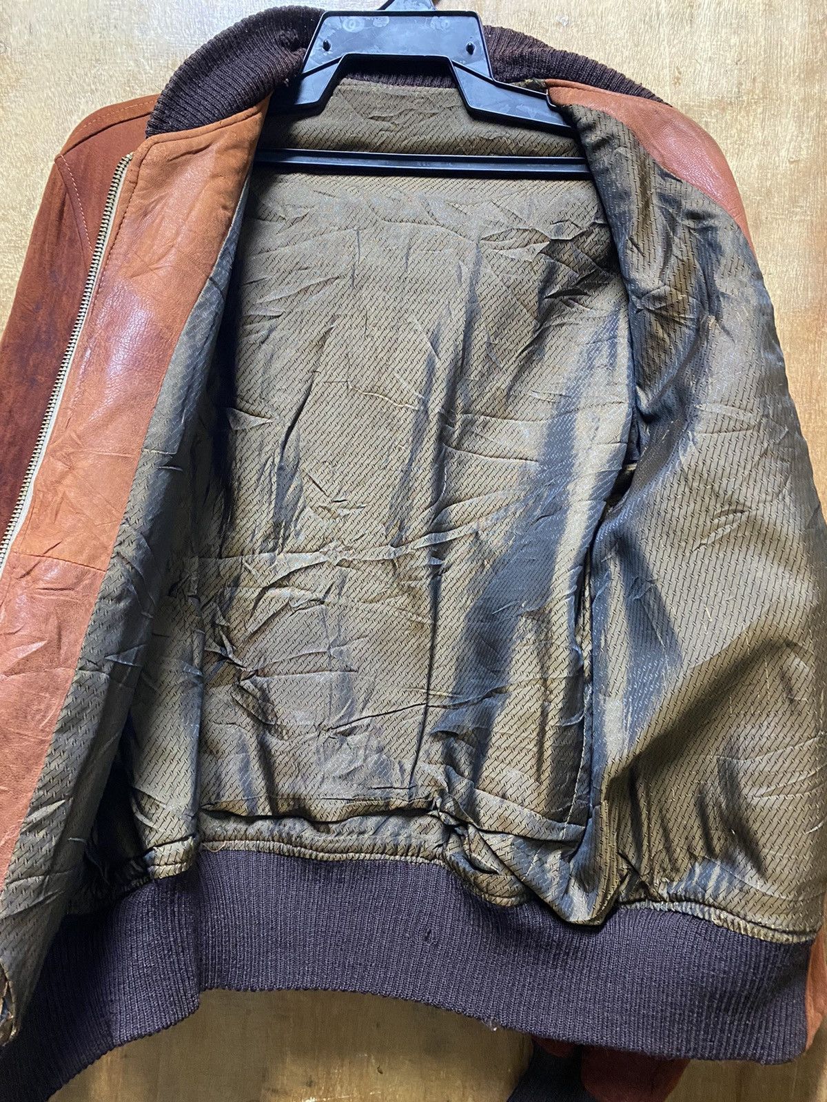 Designer × Vintage Vintage 70s Leather Bomber Jacket Zip Lightning Size US M / EU 48-50 / 2 - 4 Thumbnail
