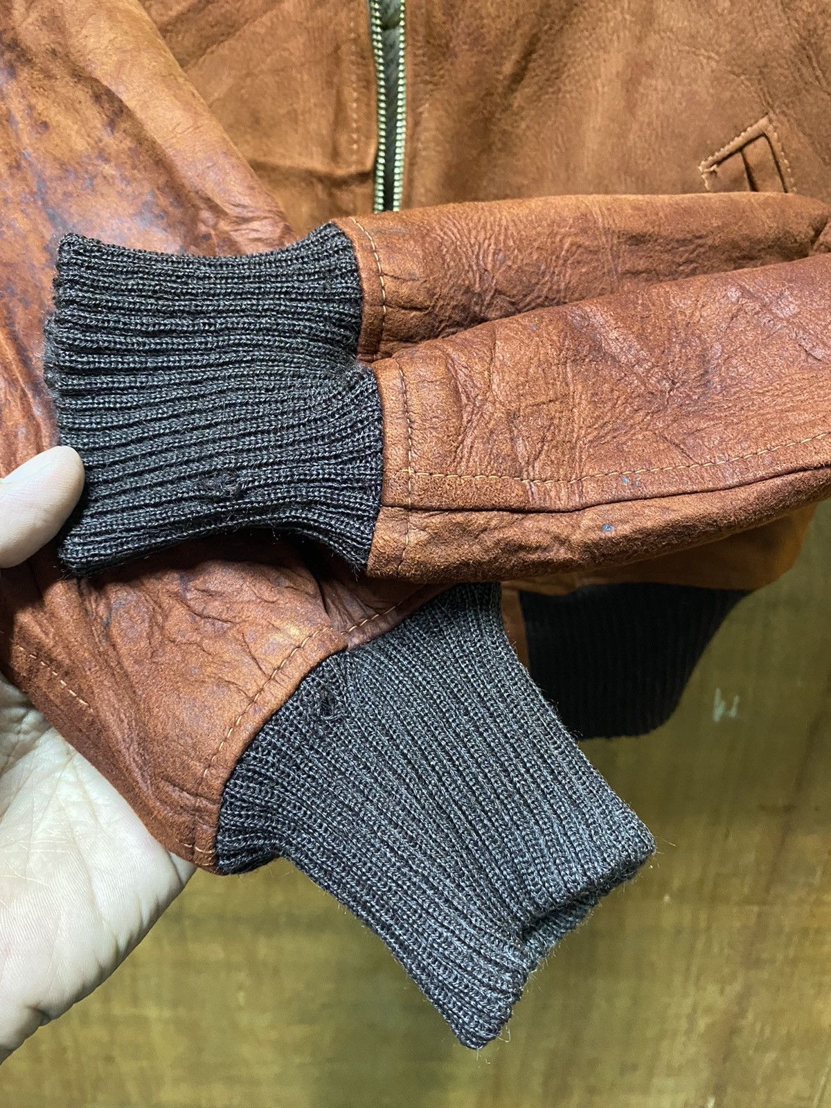 Designer × Vintage Vintage 70s Leather Bomber Jacket Zip Lightning Size US M / EU 48-50 / 2 - 3 Thumbnail