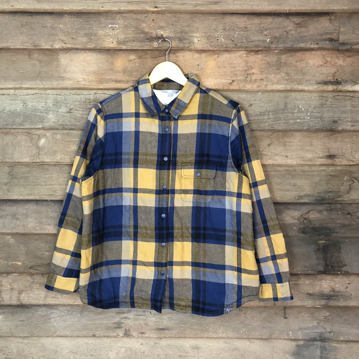 Japanese Brand × Uniqlo Uniqlo Yellow Blue Checkred Long winter shirt #4767 Size US L / EU 52-54 / 3 - 1 Thumbnail
