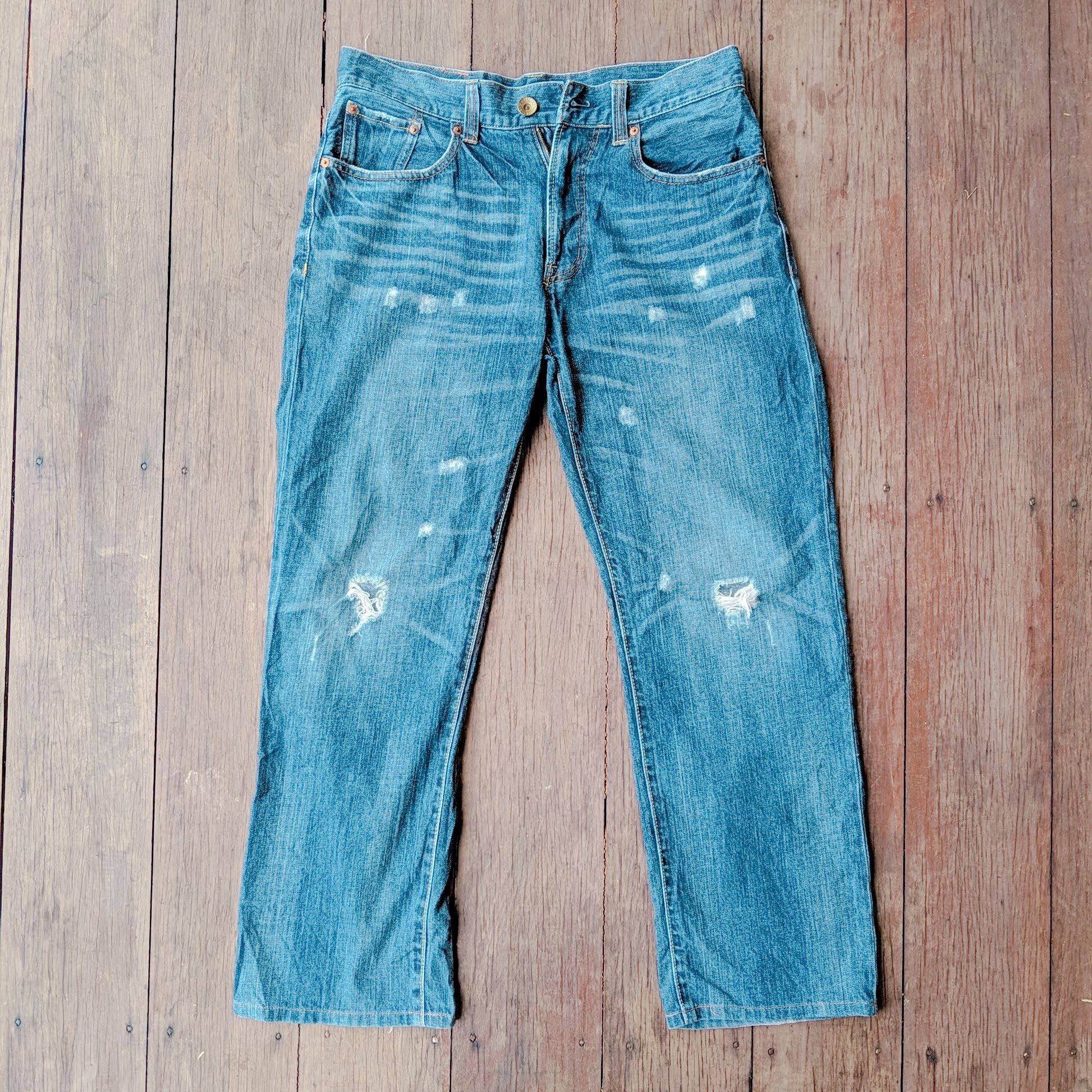 Japanese Brand × Jean × Vintage Vintage Navy Produce Distressed 5 Pocket Denim Jeans Pants Size US 32 / EU 48 - 1 Thumbnail