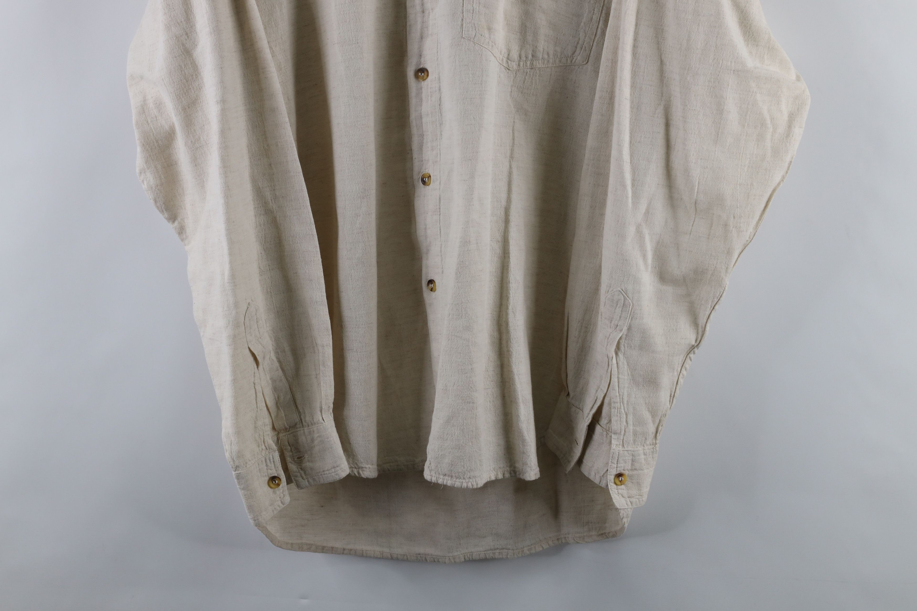 Vintage Vintage 90s Streetwear Banded Collar Button Shirt Beige Tan Size US XL / EU 56 / 4 - 3 Thumbnail
