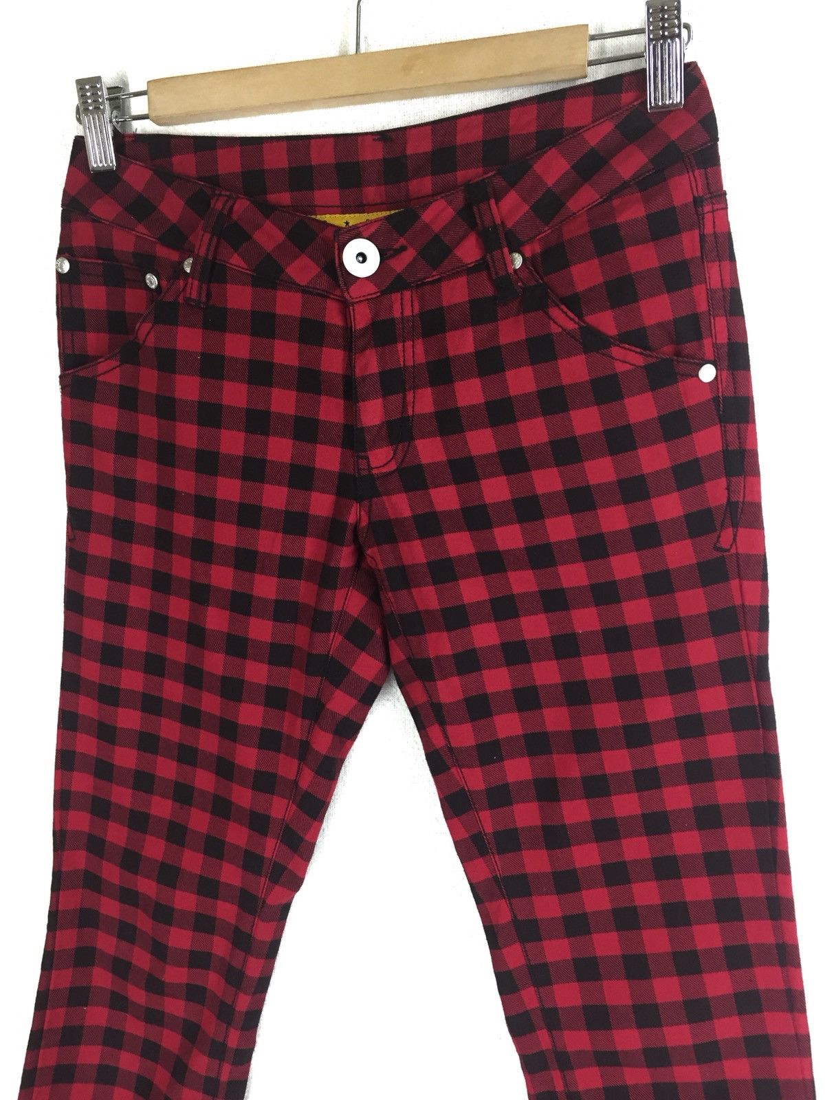 Japanese Brand Back Number Skinny Red Tartan Plaid Cropped Pants Size US 28 / EU 44 - 2 Thumbnail