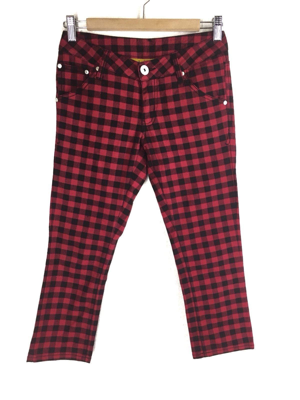 Japanese Brand Back Number Skinny Red Tartan Plaid Cropped Pants Size US 28 / EU 44 - 1 Thumbnail
