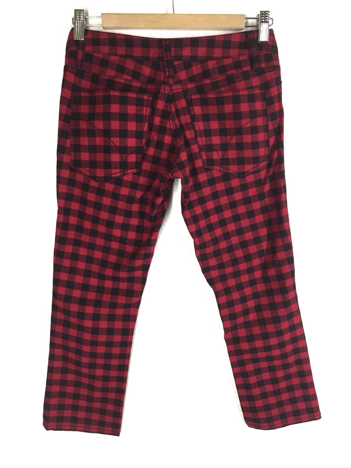 Japanese Brand Back Number Skinny Red Tartan Plaid Cropped Pants Size US 28 / EU 44 - 9 Thumbnail