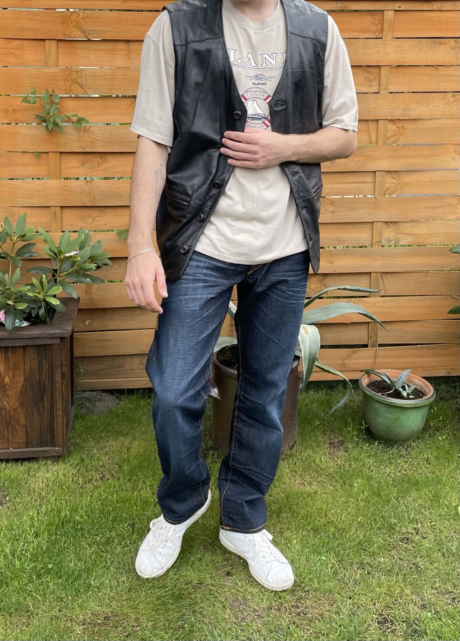 Genuine Leather × Vintage Vintage real leather vest jacket 90s retro vibe oversize Size US XL / EU 56 / 4 - 6 Thumbnail