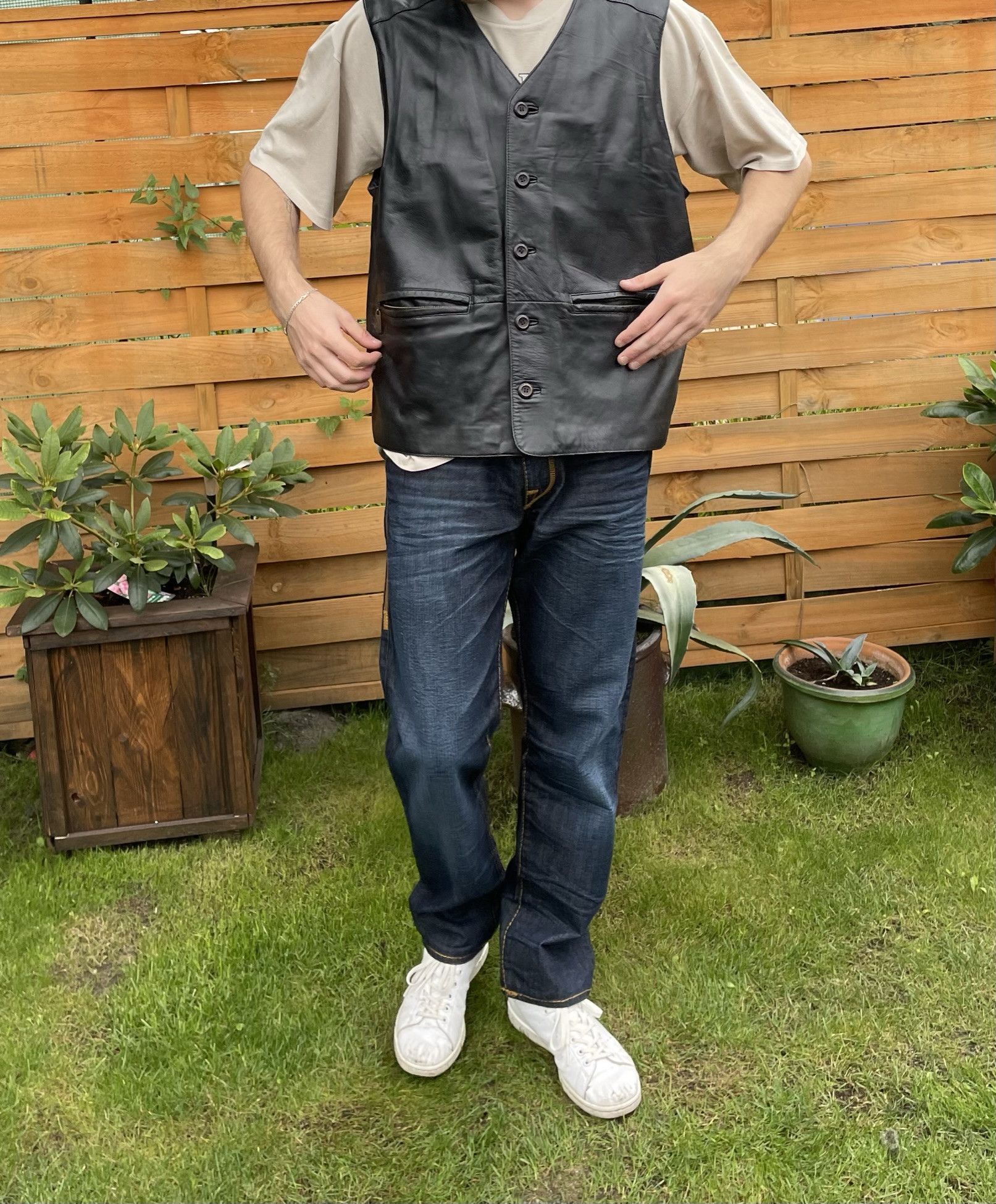 Genuine Leather × Vintage Vintage real leather vest jacket 90s retro vibe oversize Size US XL / EU 56 / 4 - 7 Thumbnail