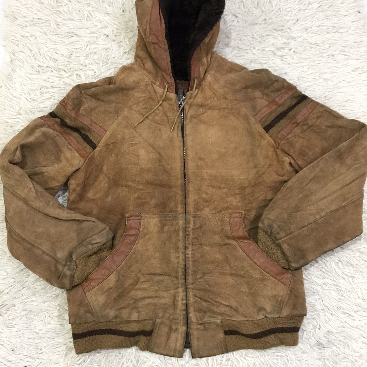 William Barry Wlliam barry Suede Leather Bomber Jacket Hoodie Size US S / EU 44-46 / 1 - 5 Thumbnail