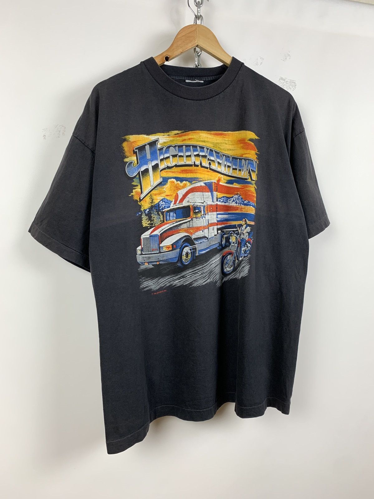 Vintage 1991 Vintage Highwayman Trucker Faded Black T-Shirt Size US XL / EU 56 / 4 - 3 Thumbnail