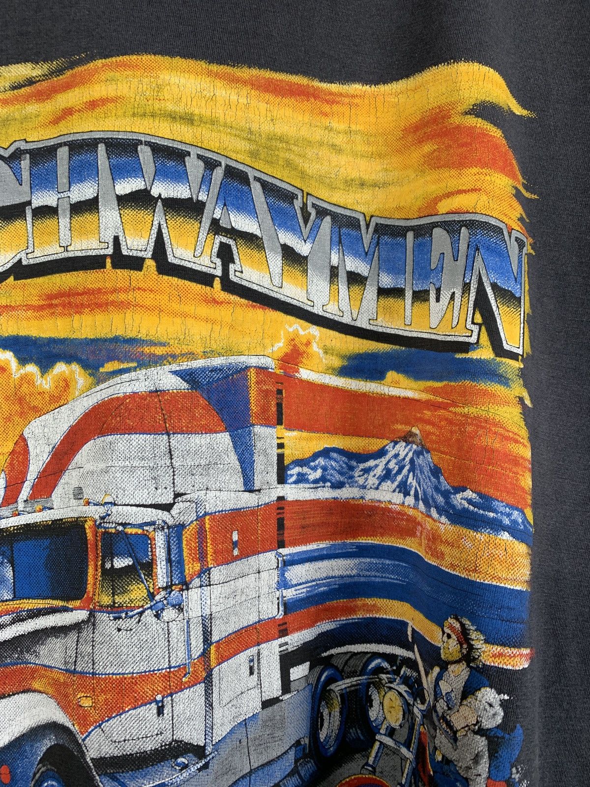 Vintage 1991 Vintage Highwayman Trucker Faded Black T-Shirt Size US XL / EU 56 / 4 - 8 Thumbnail