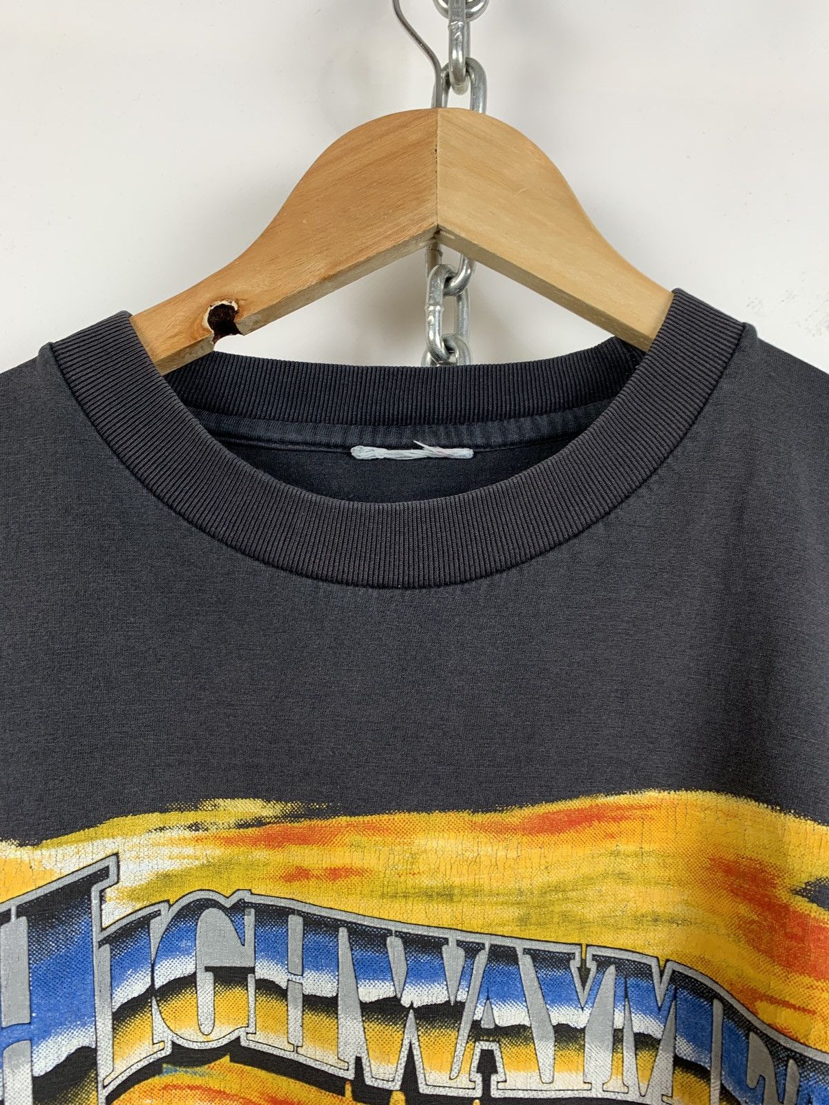 Vintage 1991 Vintage Highwayman Trucker Faded Black T-Shirt Size US XL / EU 56 / 4 - 5 Thumbnail