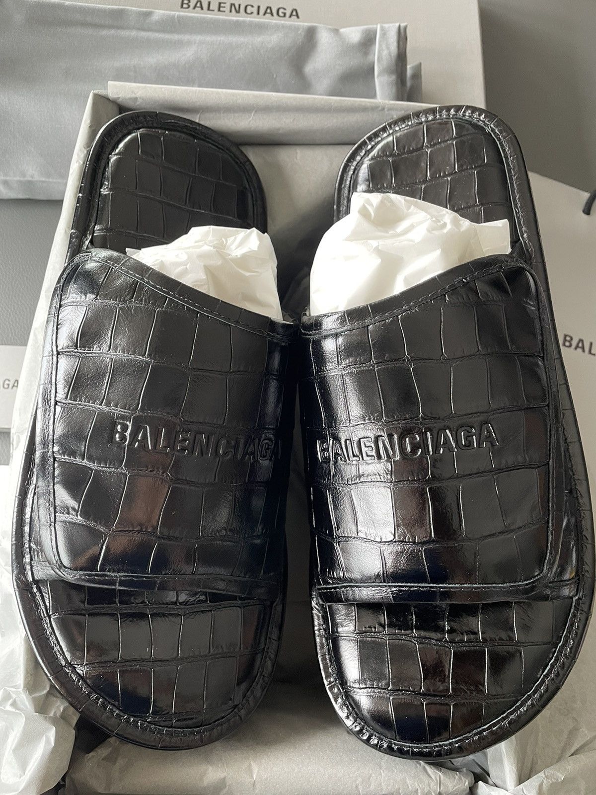 Balenciaga Rare Super Runway Croc Embossed Balenciaga Slides Size US 12.5 / EU 45-46 - 6 Thumbnail