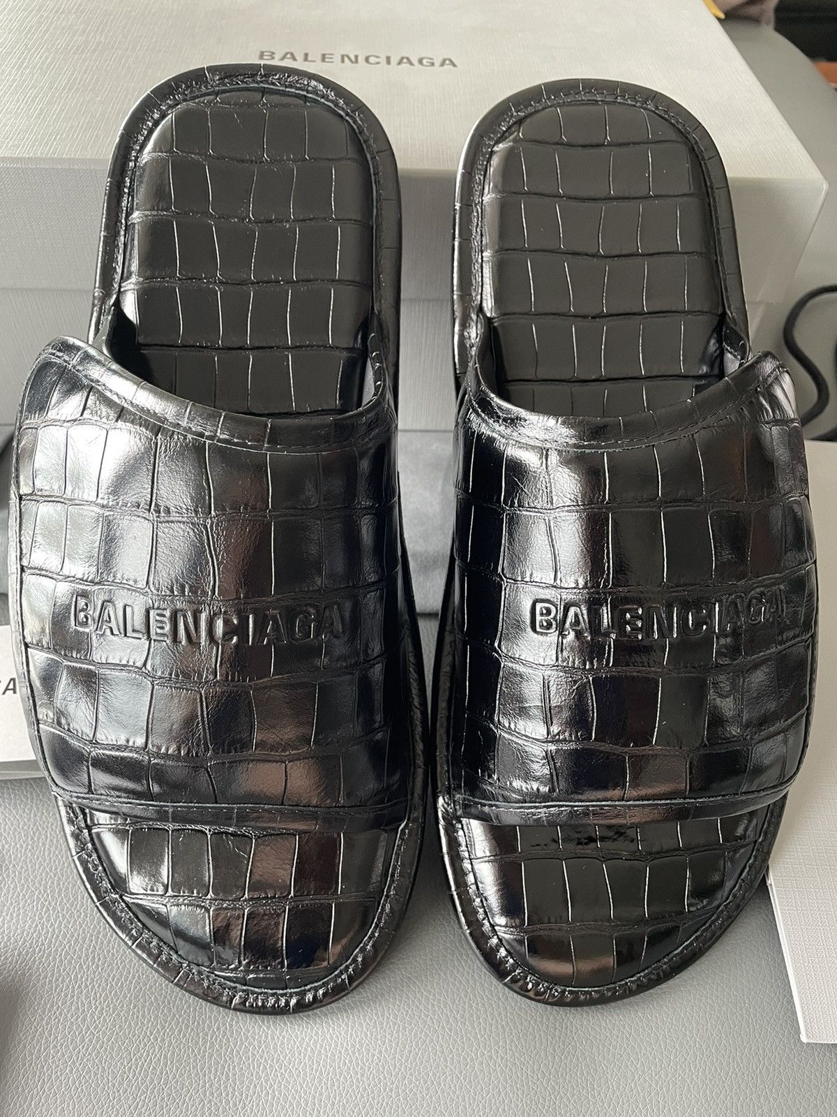 Balenciaga Rare Super Runway Croc Embossed Balenciaga Slides Size US 12.5 / EU 45-46 - 10 Thumbnail