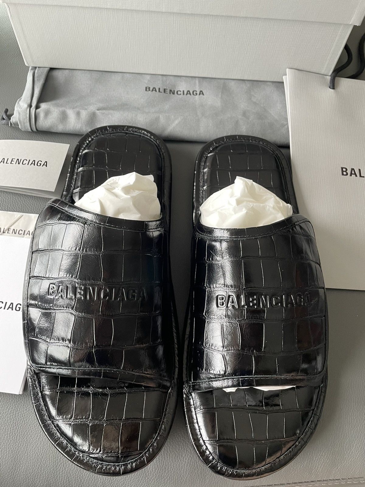 Balenciaga Rare Super Runway Croc Embossed Balenciaga Slides Size US 12.5 / EU 45-46 - 1 Thumbnail