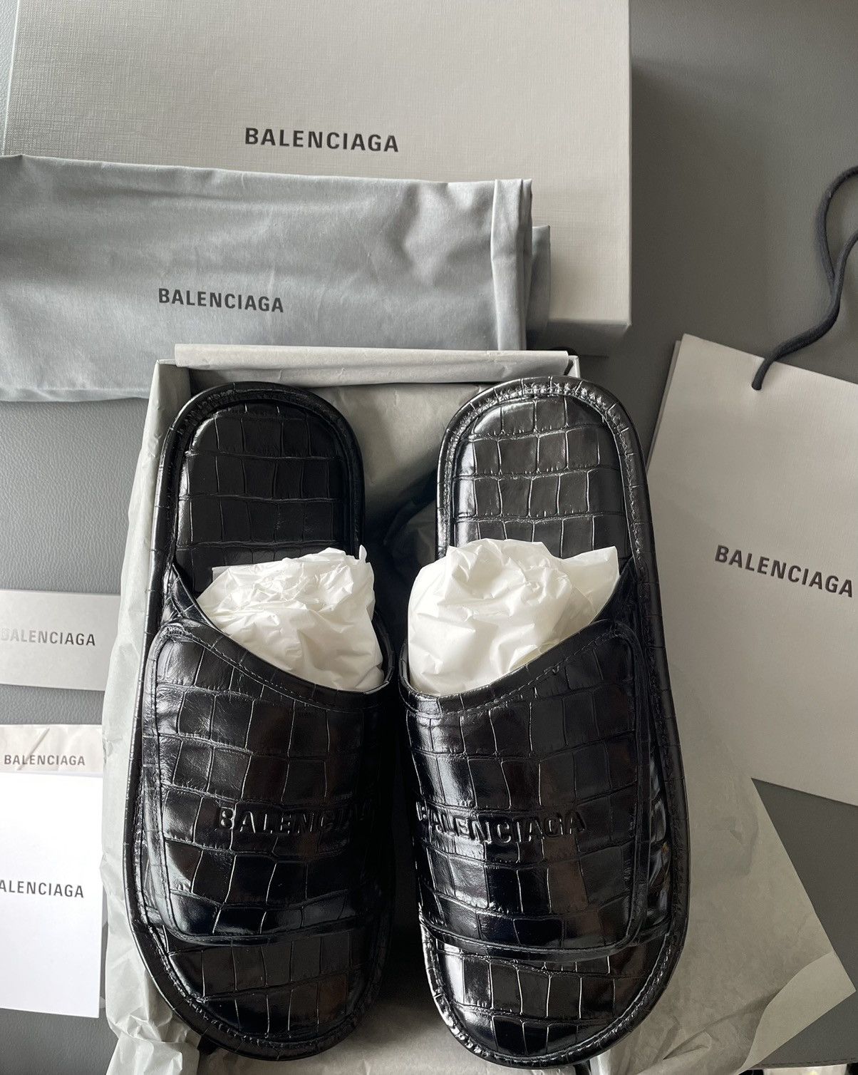Balenciaga Rare Super Runway Croc Embossed Balenciaga Slides Size US 12.5 / EU 45-46 - 12 Thumbnail