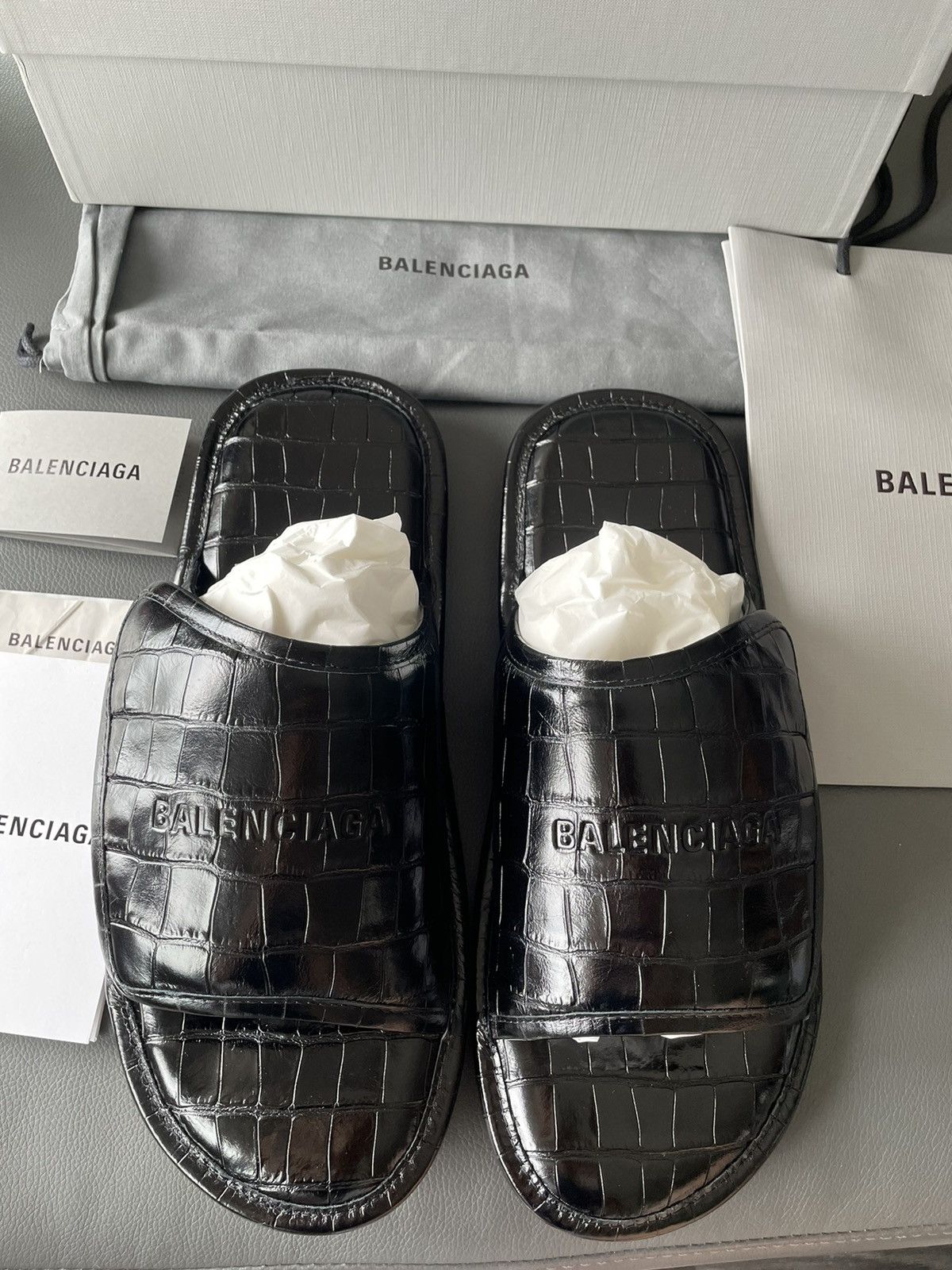 Balenciaga Rare Super Runway Croc Embossed Balenciaga Slides Size US 12.5 / EU 45-46 - 14 Thumbnail