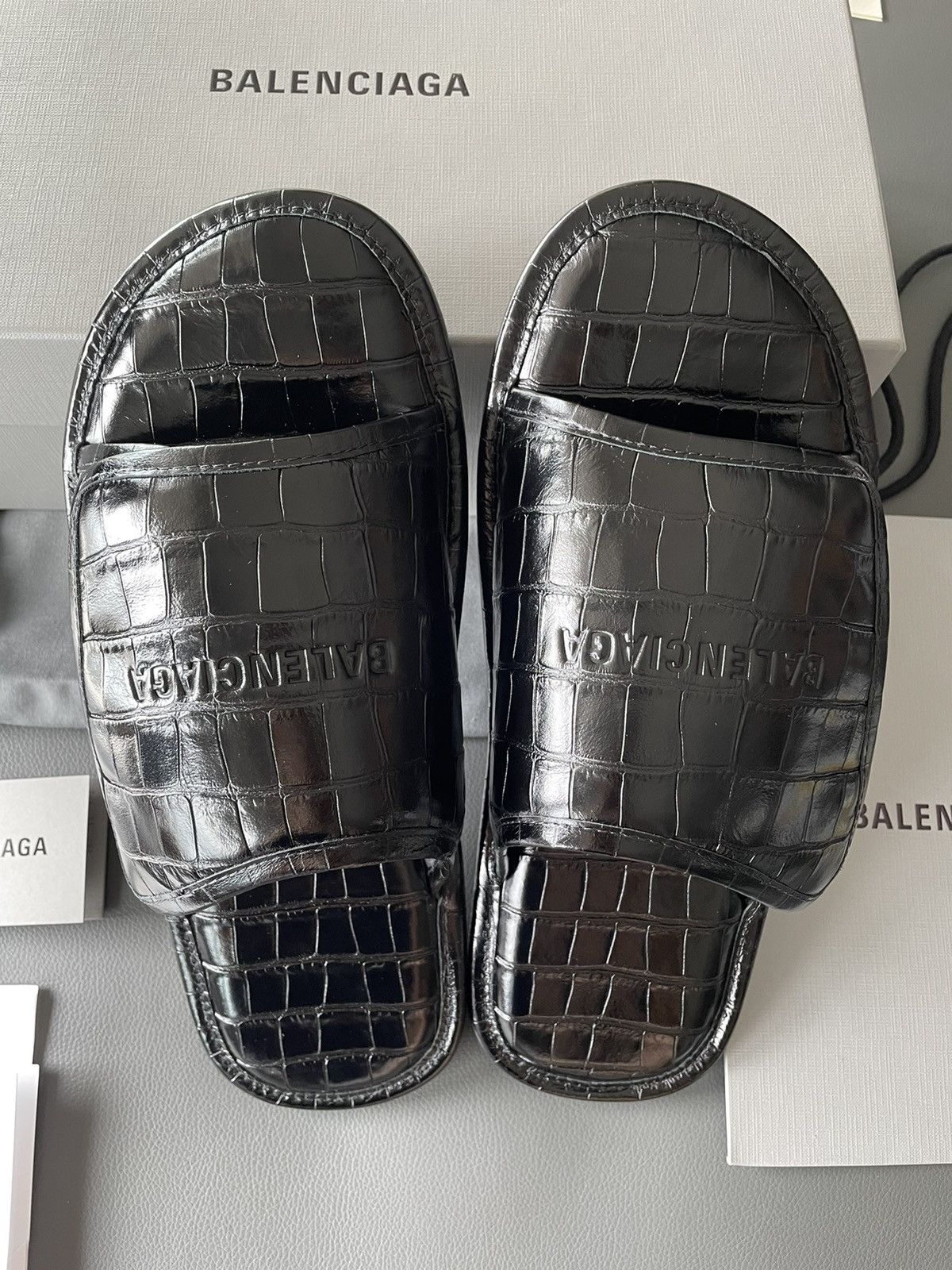 Balenciaga Rare Super Runway Croc Embossed Balenciaga Slides Size US 12.5 / EU 45-46 - 24 Thumbnail