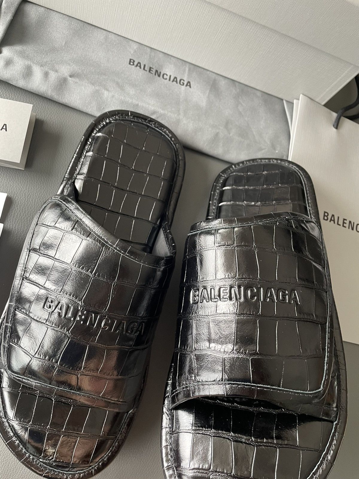 Balenciaga Rare Super Runway Croc Embossed Balenciaga Slides Size US 12.5 / EU 45-46 - 19 Thumbnail