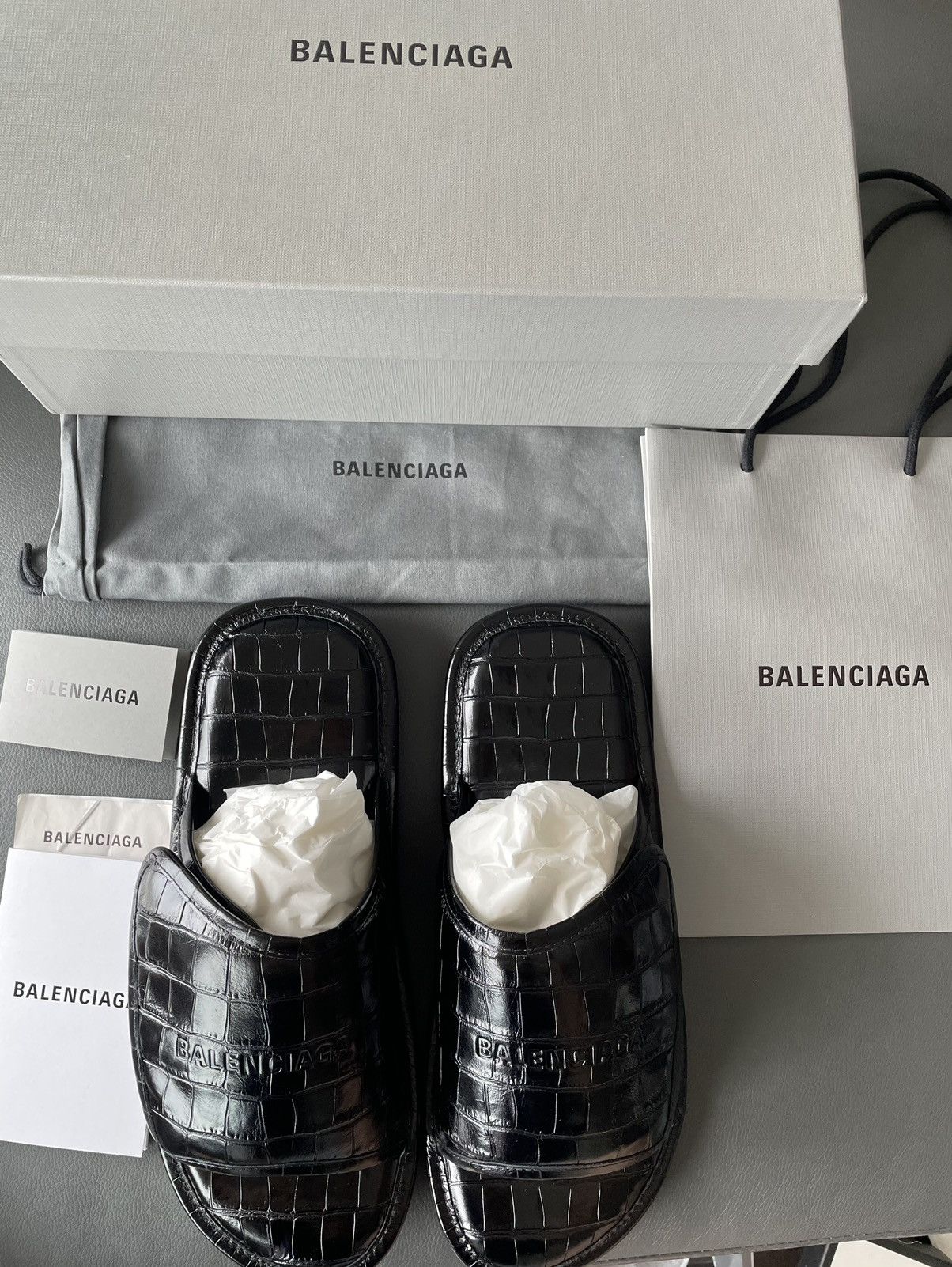 Balenciaga Rare Super Runway Croc Embossed Balenciaga Slides Size US 12.5 / EU 45-46 - 15 Thumbnail