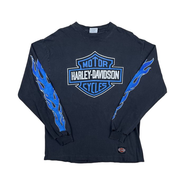 Vintage Vintage Harley Davidson blue flame graphic long sleeve shirt ...