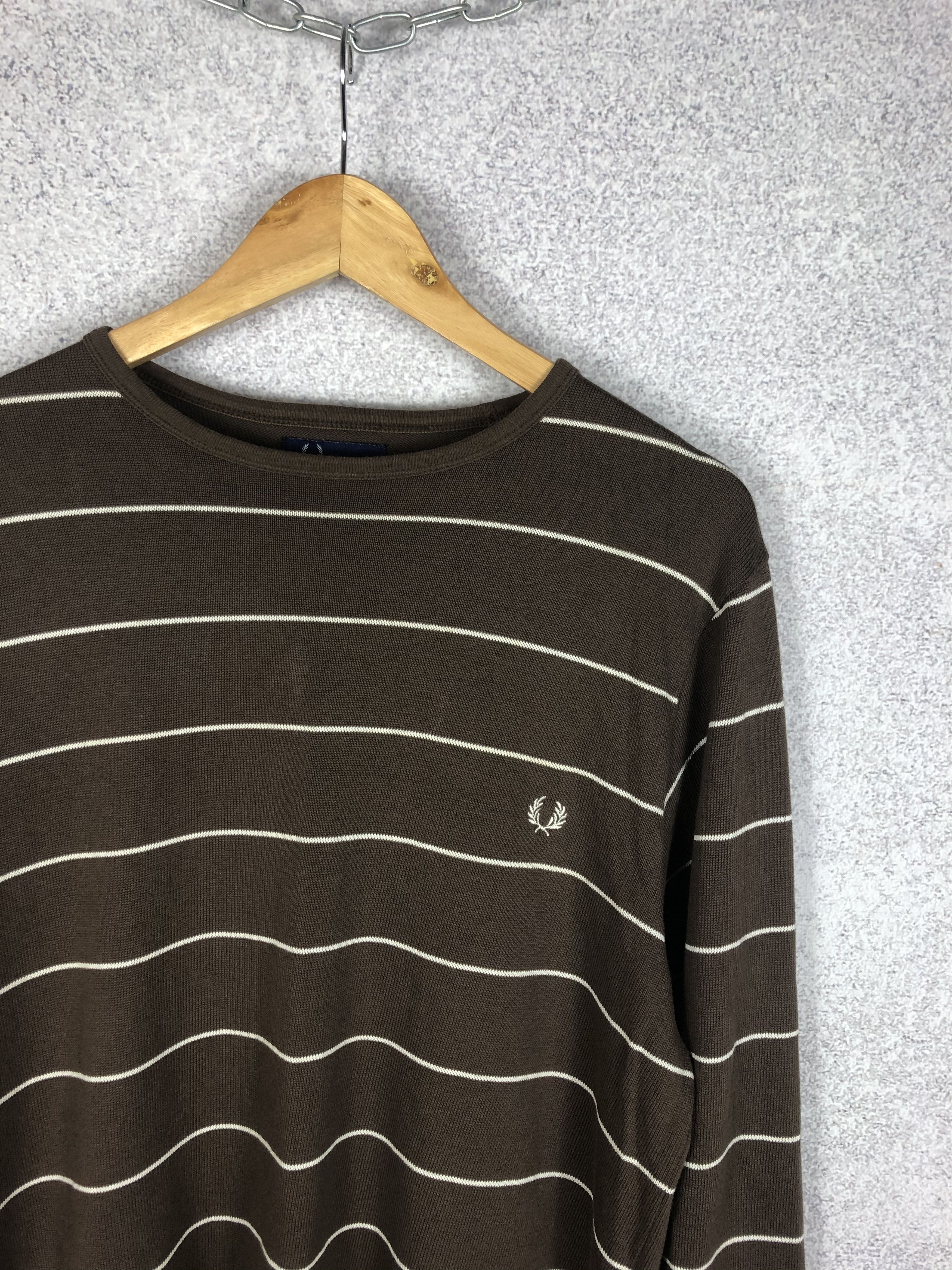Fred Perry × Vintage Vintage Fred Perry Brown Sweater stripes Pullover Size US M / EU 48-50 / 2 - 2 Thumbnail