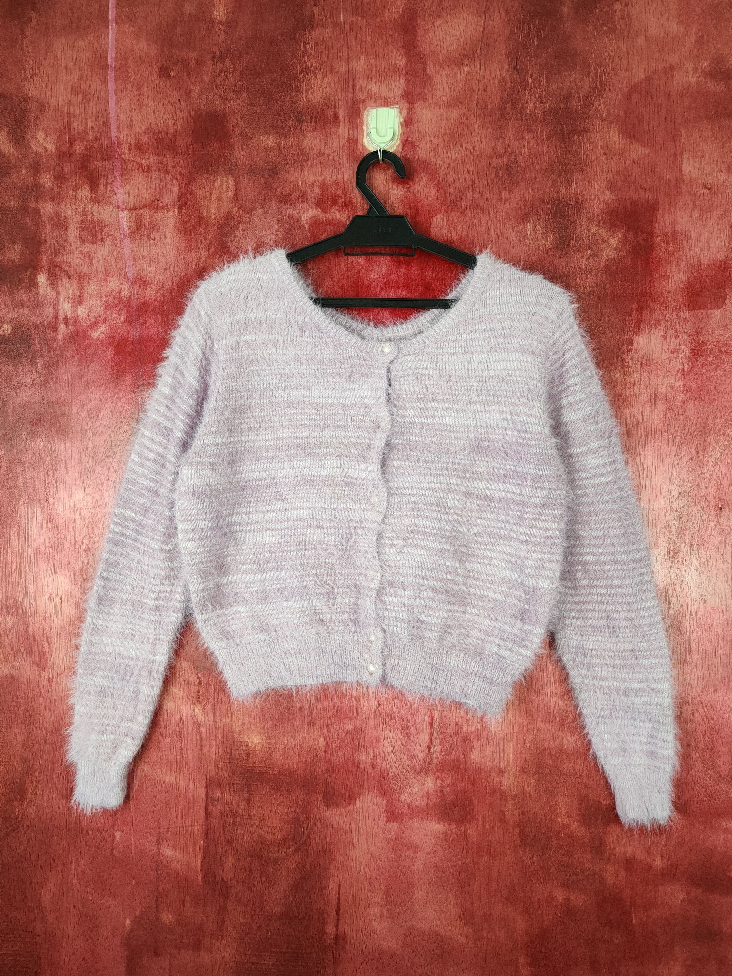 Vintage HK Works London Purple shag shaggy mohair Cardigan #S362 Size M / US 6-8 / IT 42-44 - 1 Thumbnail