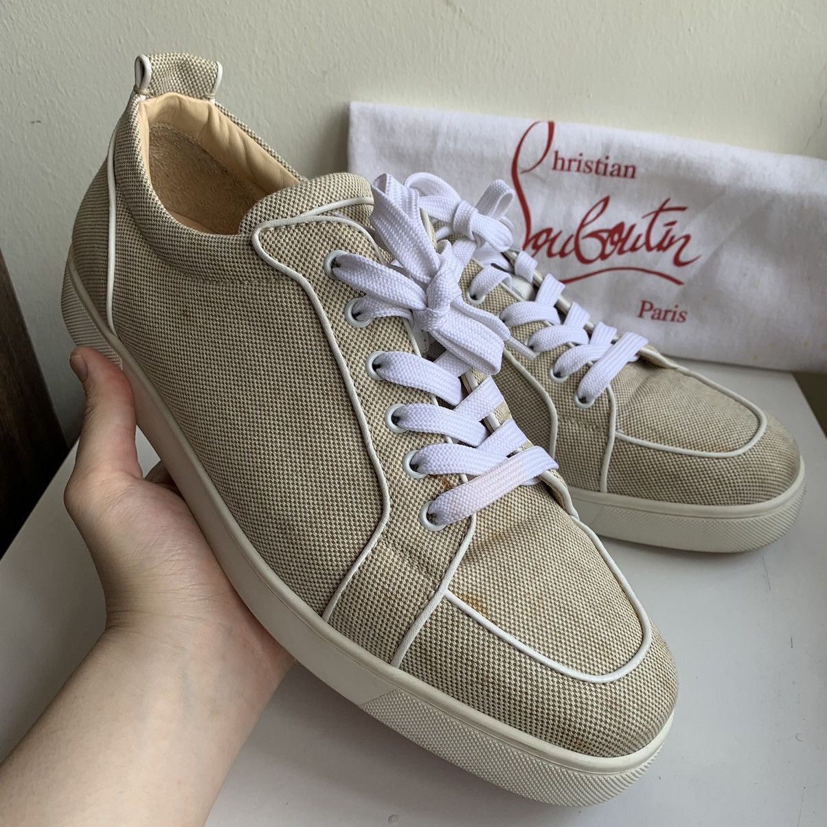 Christian Louboutin Beige Canvas Sneaker Size US 12 / EU 45 - 1 Thumbnail