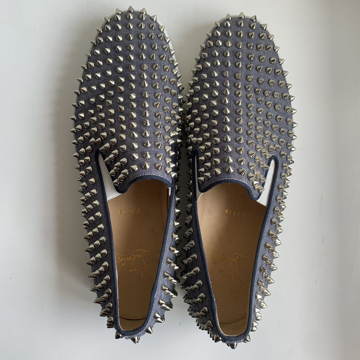 Christian Louboutin Blue Canvas Slip On with silver Studs Size US 11 / EU 44 - 5 Thumbnail