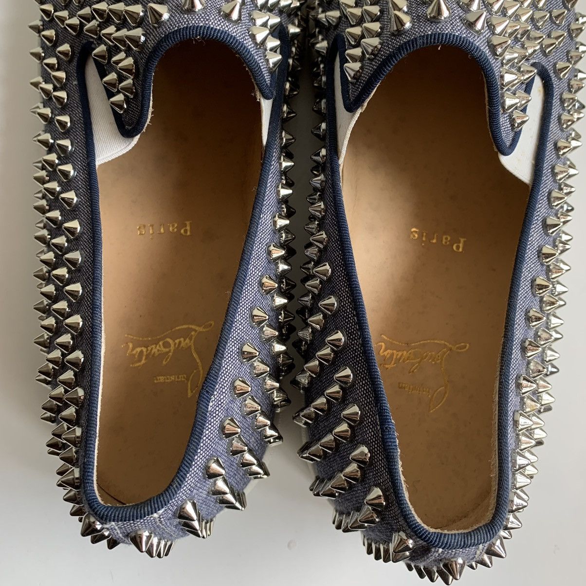 Christian Louboutin Blue Canvas Slip On with silver Studs Size US 11 / EU 44 - 6 Thumbnail