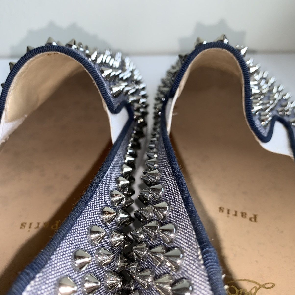 Christian Louboutin Blue Canvas Slip On with silver Studs Size US 11 / EU 44 - 11 Thumbnail