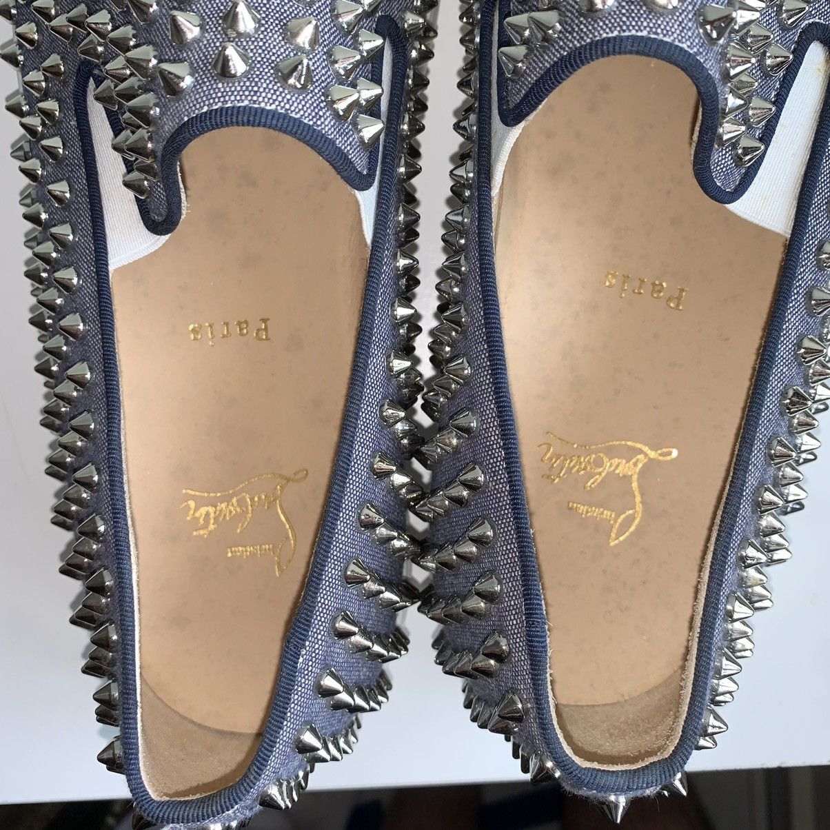 Christian Louboutin Blue Canvas Slip On with silver Studs Size US 11 / EU 44 - 10 Thumbnail