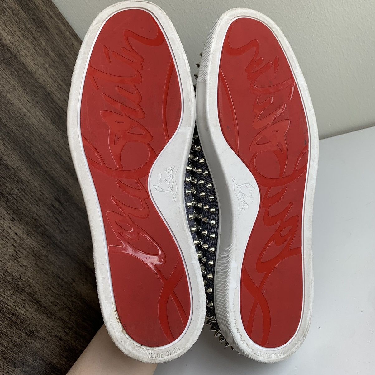 Christian Louboutin Blue Canvas Slip On with silver Studs Size US 11 / EU 44 - 12 Thumbnail