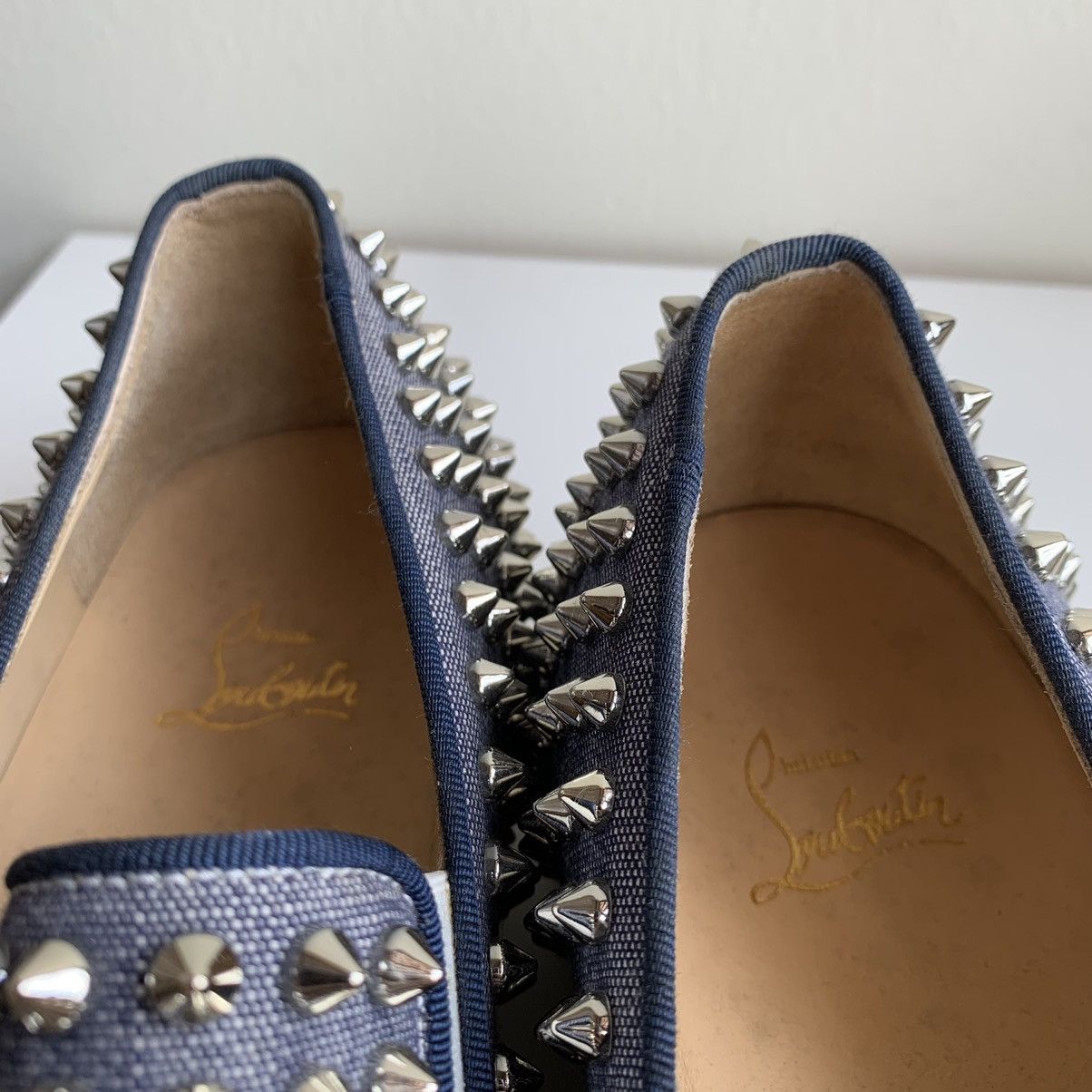 Christian Louboutin Blue Canvas Slip On with silver Studs Size US 11 / EU 44 - 13 Thumbnail