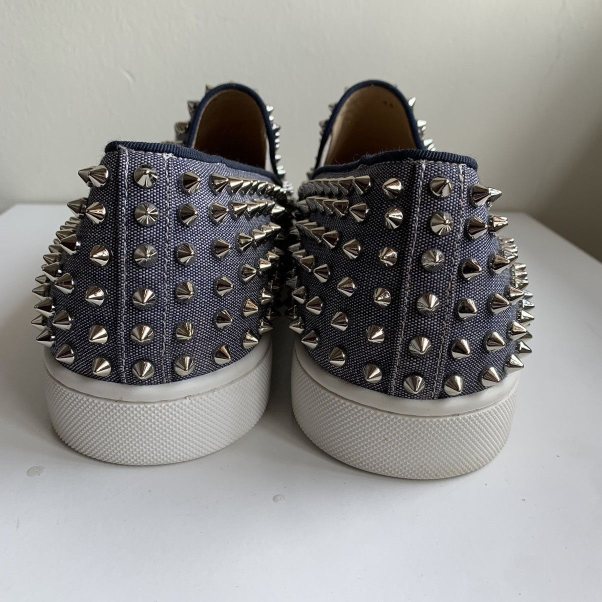 Christian Louboutin Blue Canvas Slip On with silver Studs Size US 11 / EU 44 - 7 Thumbnail