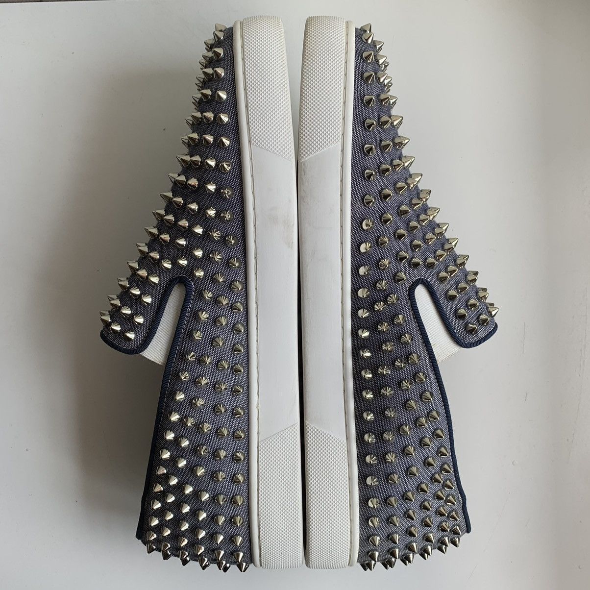 Christian Louboutin Blue Canvas Slip On with silver Studs Size US 11 / EU 44 - 8 Thumbnail