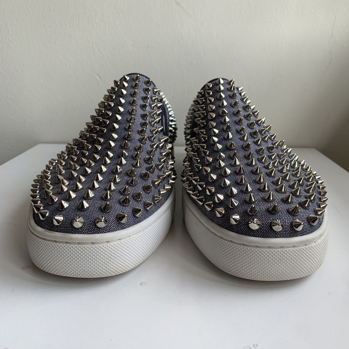 Christian Louboutin Blue Canvas Slip On with silver Studs Size US 11 / EU 44 - 3 Thumbnail