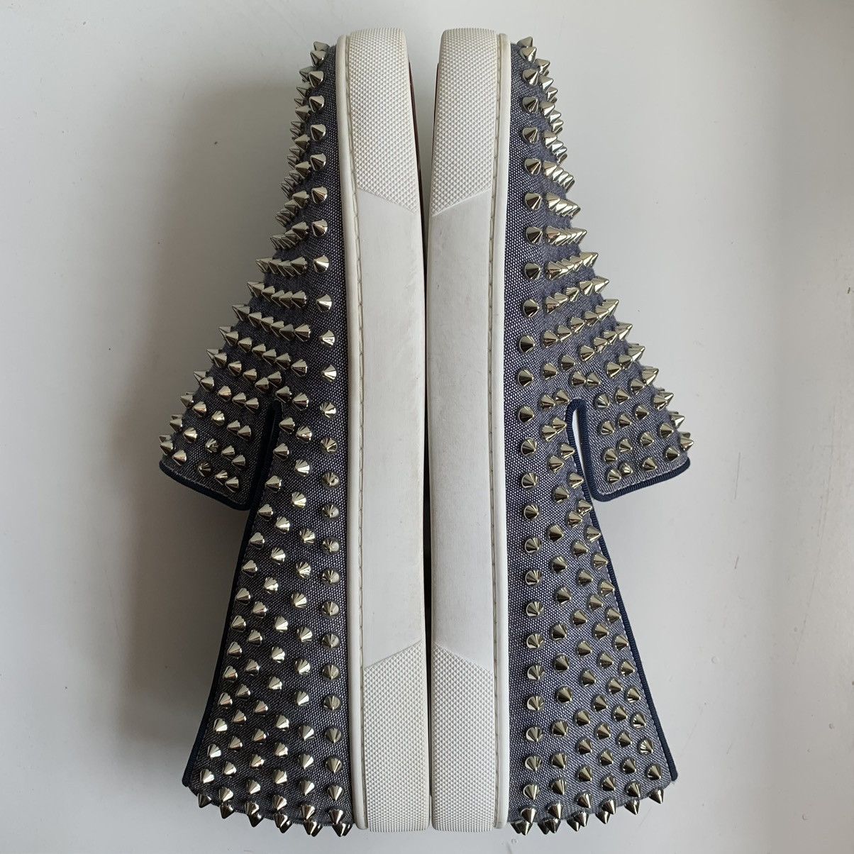 Christian Louboutin Blue Canvas Slip On with silver Studs Size US 11 / EU 44 - 9 Thumbnail