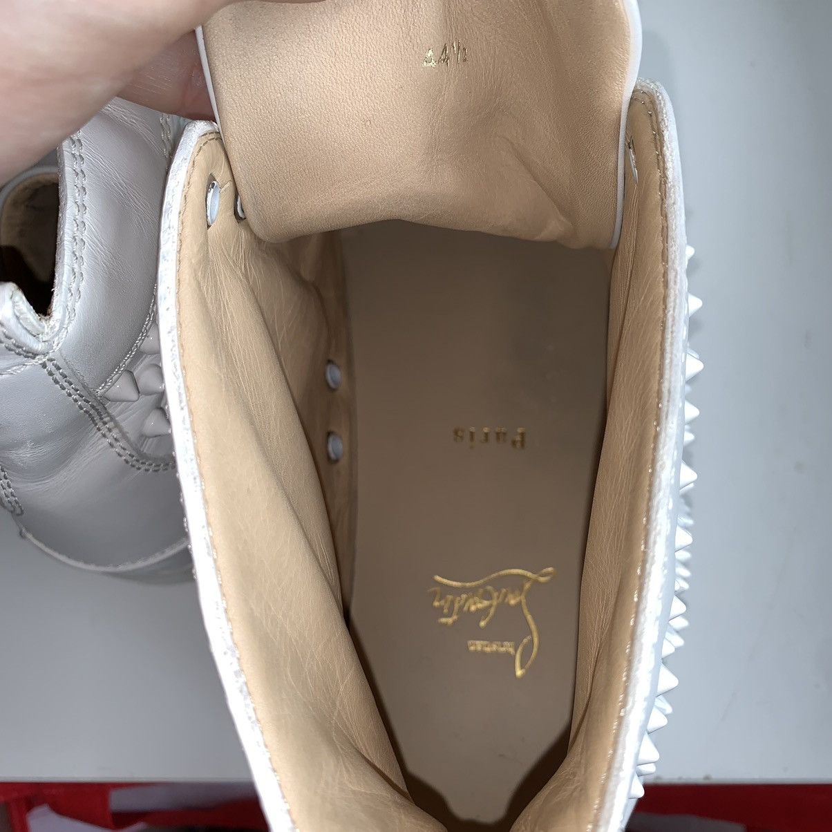 Christian Louboutin High Top White Sneakers with White Studded Toe Size US 11.5 / EU 44-45 - 11 Thumbnail