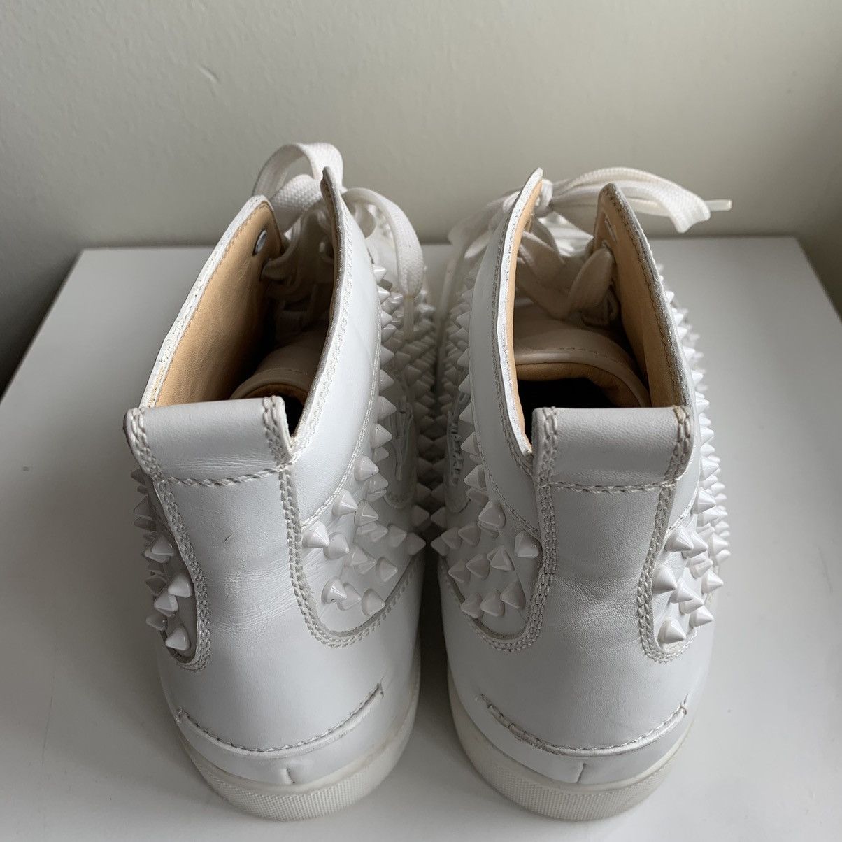 Christian Louboutin High Top White Sneakers with White Studded Toe Size US 11.5 / EU 44-45 - 9 Thumbnail