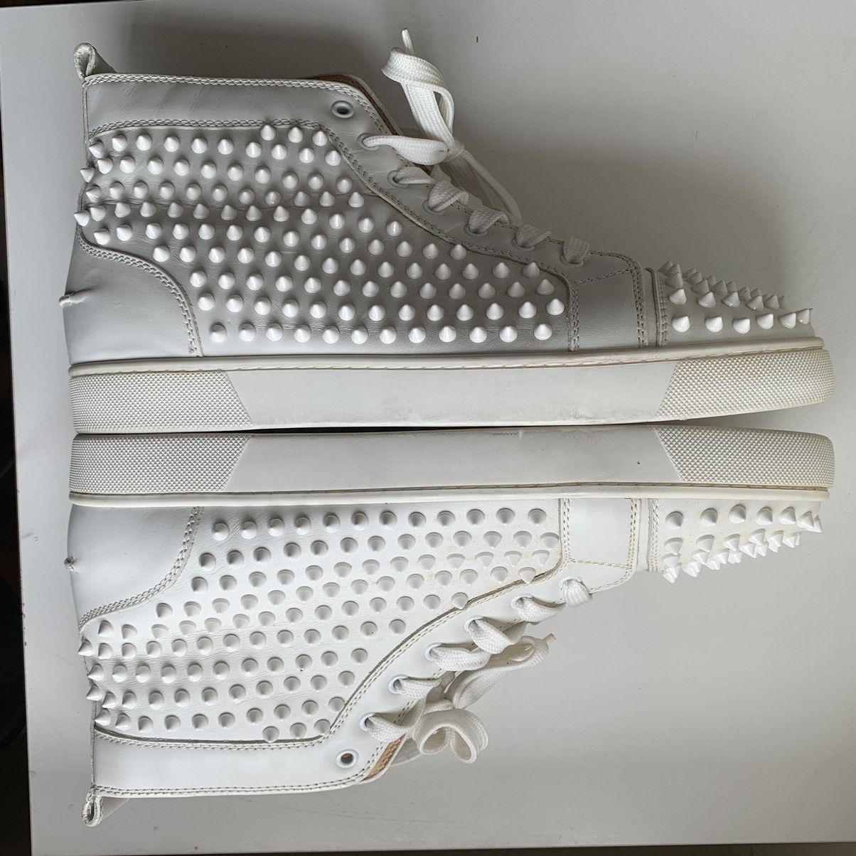 Christian Louboutin High Top White Sneakers with White Studded Toe Size US 11.5 / EU 44-45 - 4 Thumbnail