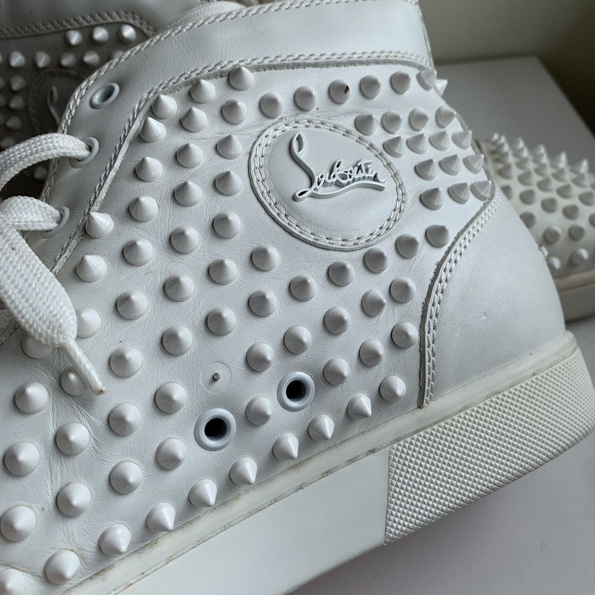 Christian Louboutin High Top White Sneakers with White Studded Toe Size US 11.5 / EU 44-45 - 18 Thumbnail