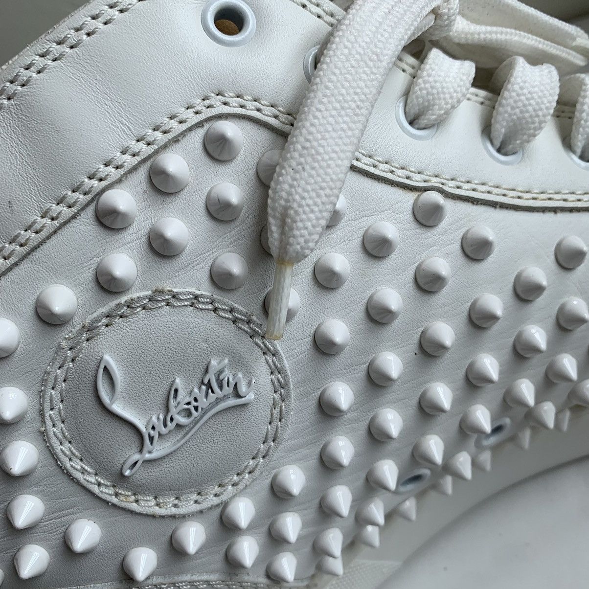 Christian Louboutin High Top White Sneakers with White Studded Toe Size US 11.5 / EU 44-45 - 21 Thumbnail