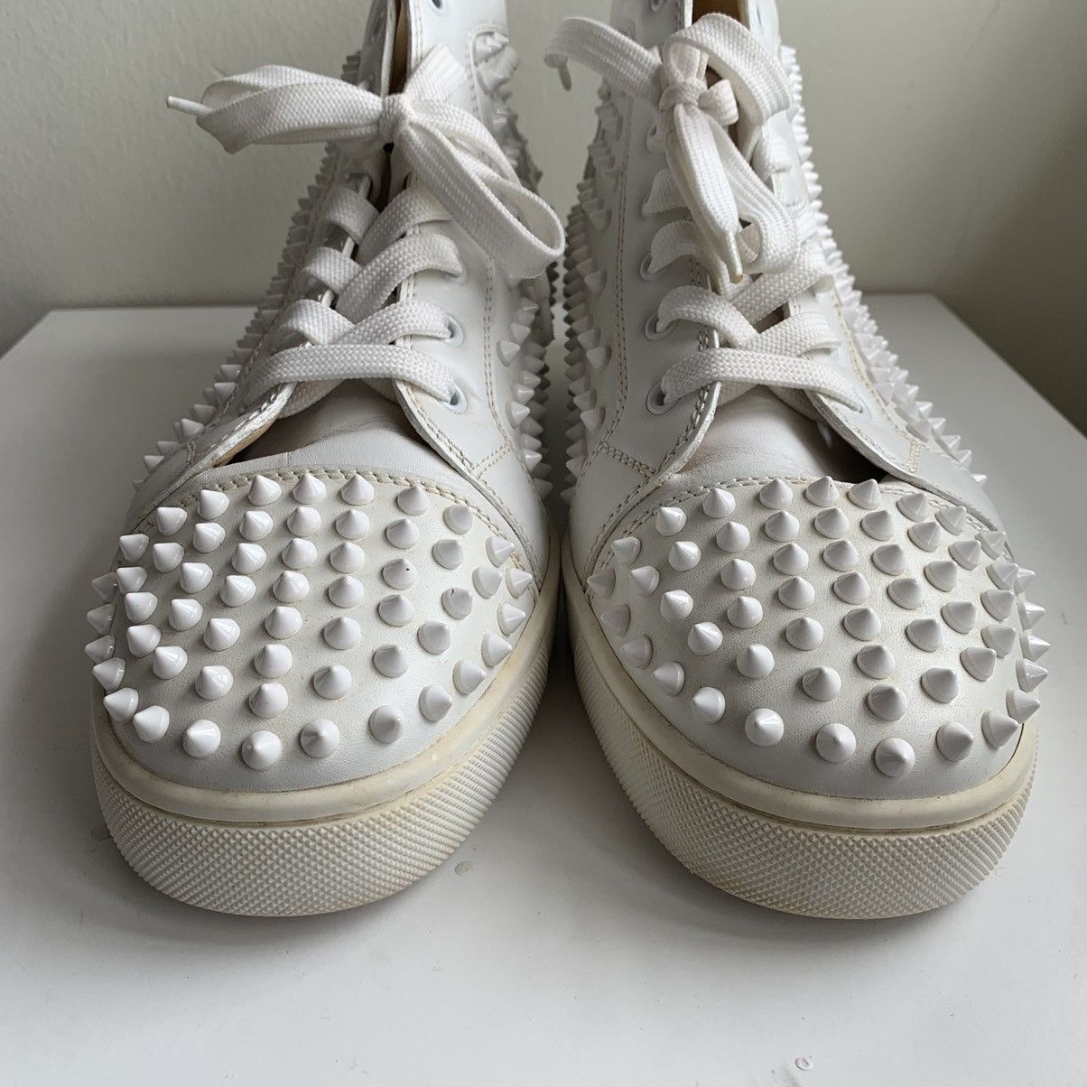 Christian Louboutin High Top White Sneakers with White Studded Toe Size US 11.5 / EU 44-45 - 5 Thumbnail