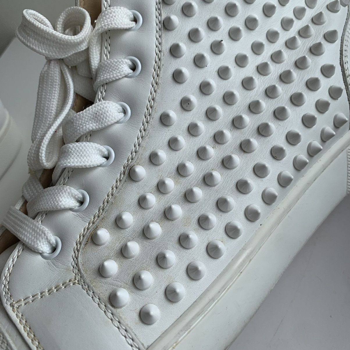 Christian Louboutin High Top White Sneakers with White Studded Toe Size US 11.5 / EU 44-45 - 22 Thumbnail