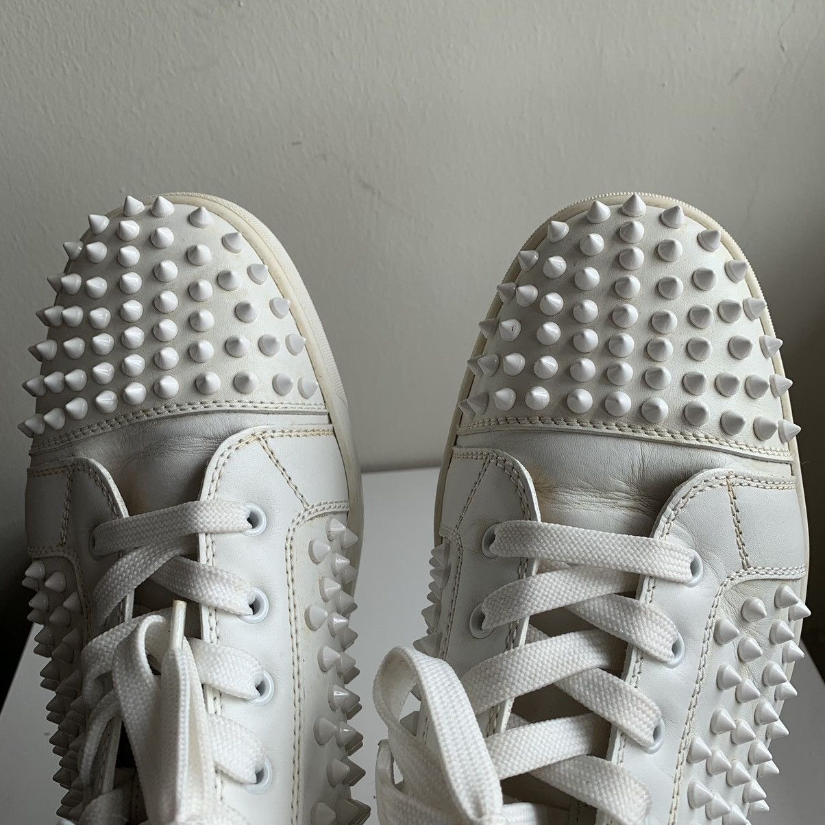 Christian Louboutin High Top White Sneakers with White Studded Toe Size US 11.5 / EU 44-45 - 10 Thumbnail