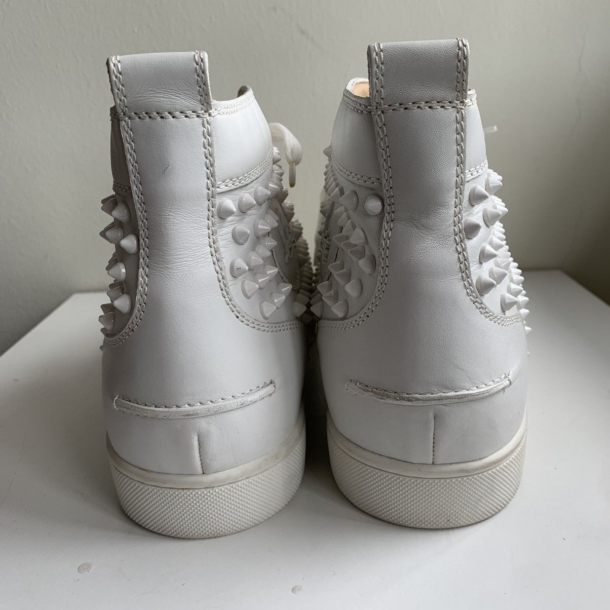 Christian Louboutin High Top White Sneakers with White Studded Toe Size US 11.5 / EU 44-45 - 8 Thumbnail