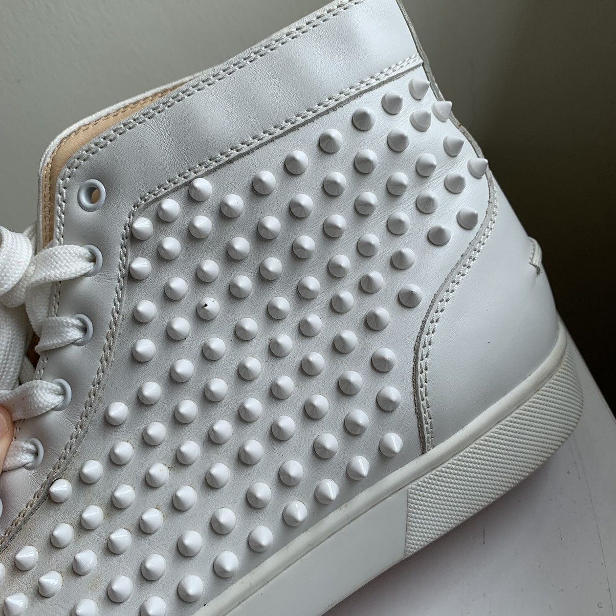 Christian Louboutin High Top White Sneakers with White Studded Toe Size US 11.5 / EU 44-45 - 20 Thumbnail