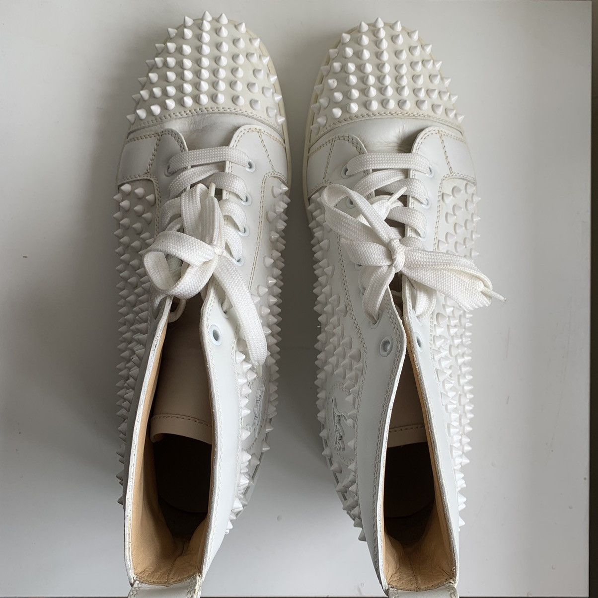 Christian Louboutin High Top White Sneakers with White Studded Toe Size US 11.5 / EU 44-45 - 2 Thumbnail