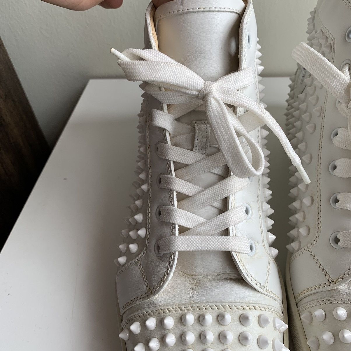 Christian Louboutin High Top White Sneakers with White Studded Toe Size US 11.5 / EU 44-45 - 6 Thumbnail